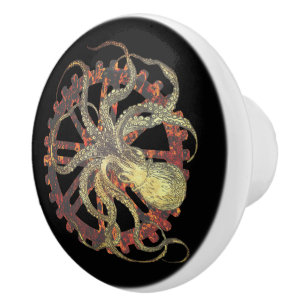 Steampunk Octopus & Rusty Clockwork Gear Ceramic Knob