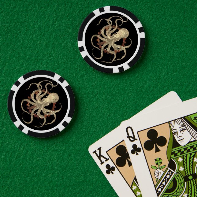 Steampunk Octopus & Rusty Clockwork Gear Poker Chips (Poker Table (Double))