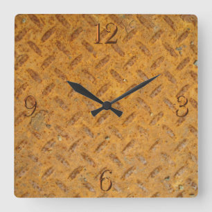 Steampunk Old Rusty Plating Metal Effect Square Wall Clock