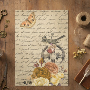 Steampunk Old Victorian Decoupage Bird Vintage Tissue Paper