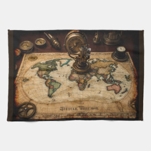 Steampunk Olde Worlde Map Kitchen Towel