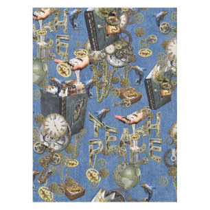 Steampunk on Blue Denim  Tablecloth