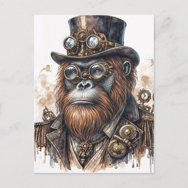 Steampunk Orangutan - Vintage SciFi Animal Art Postcard (Front)