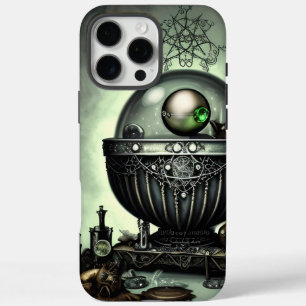 Steampunk Ornate Cauldron and Magic Items on Green iPhone 16 Pro Max Case
