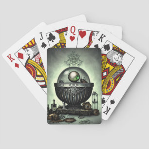 Steampunk Ornate Cauldron and Magic Items on Green Playing Cards