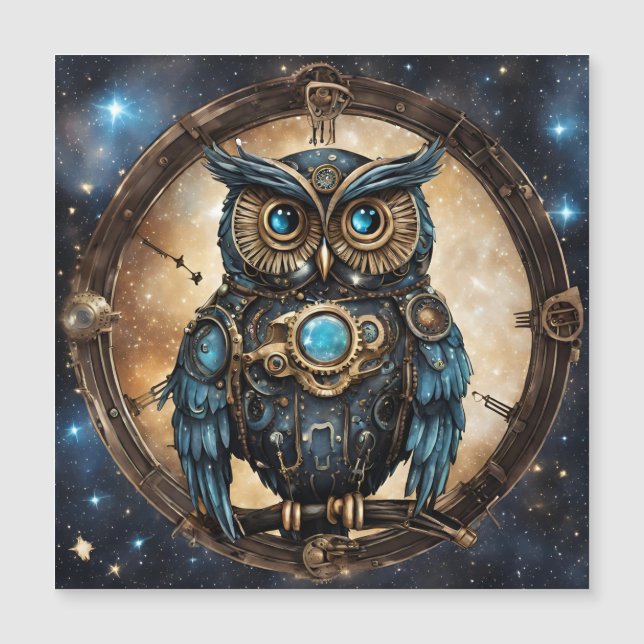Steampunk Owl Against the Galactic Sky (Front)