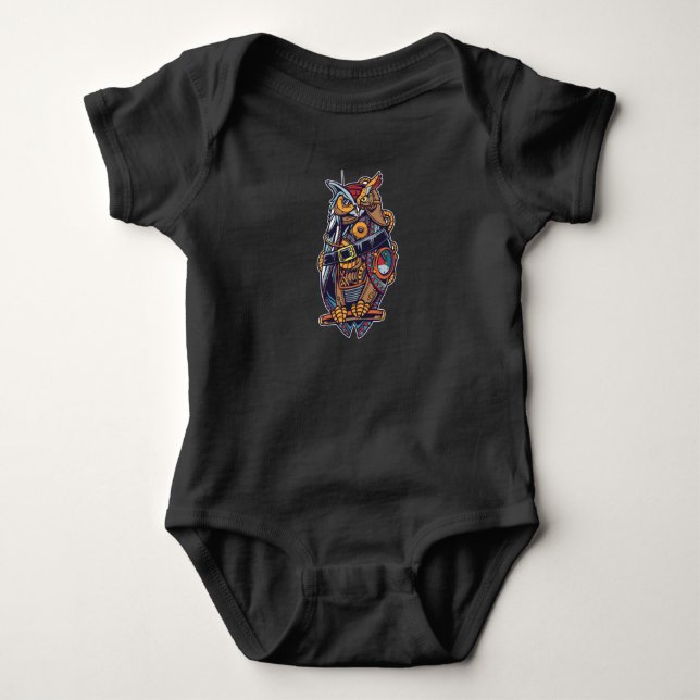 Steampunk Owl Baby Bodysuit (Front)