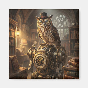 steampunk owl clockwork art magnet