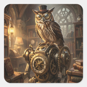 steampunk owl clockwork art stickers