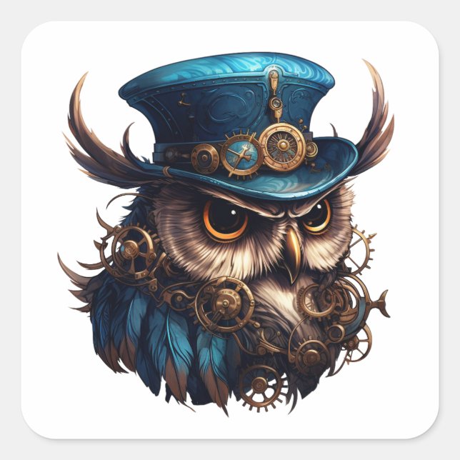 Steampunk Owl Square Sticker (Front)