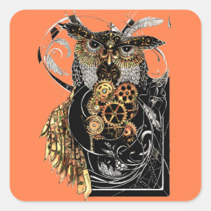 Steampunk Owl Square Sticker