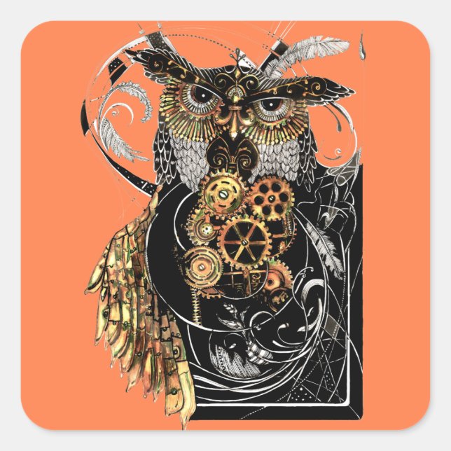 Steampunk Owl Square Sticker (Front)