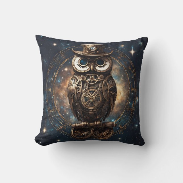 Steampunk Owl  Throw Pillow (Front)