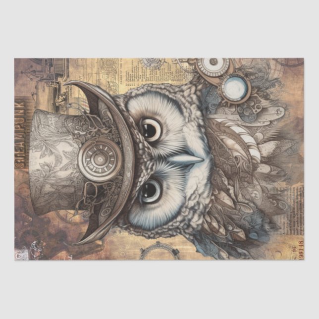Steampunk Owl Tissue Paper (Front)