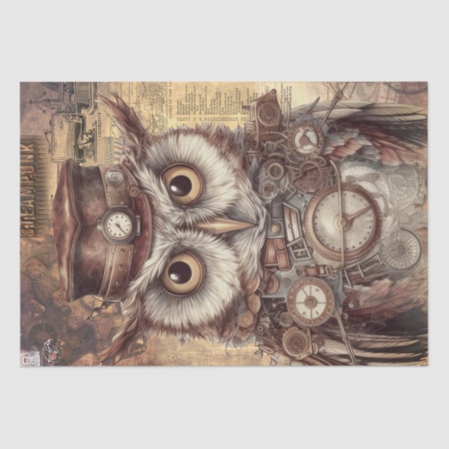 Steampunk Owl Tissue Paper (Front)