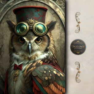 Steampunk Owl Whimsical Vintage Art Decoupage Tissue Paper