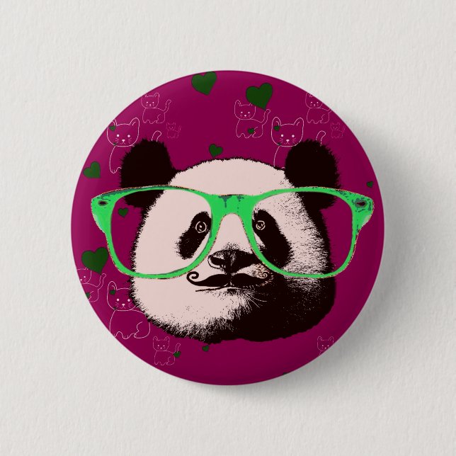 Steampunk Panda Bear in Glasses with Mustache 2 Inch Round Button (Front)