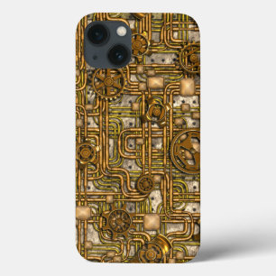 Steampunk Panel - Gears and Pipes - Brass iPhone 13 Case