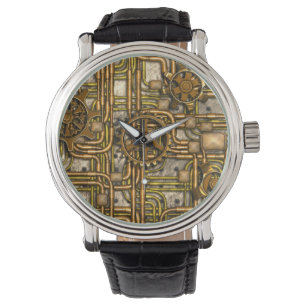 Steampunk Panel - Gears and Pipes - Brass Watch