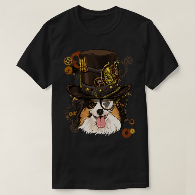 Steampunk Papillon Dog  Steampunk Lovers Gift Pull T-Shirt (Design Front)