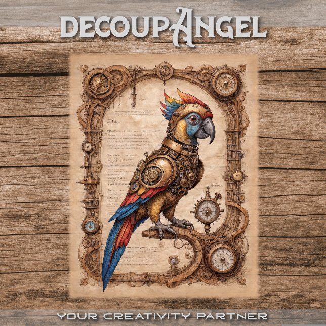 Steampunk parrot on parchment - decoupage -  tissue paper (Creator Uploaded)