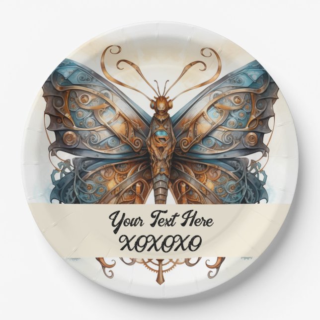 Steampunk party butterfly paper plate (Front)