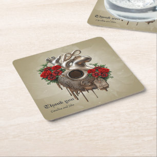 Steampunk Passion, the mechanical Heart of Love.  Square Paper Coaster