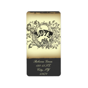 steampunk pastel yellow flourish swirls victorian label