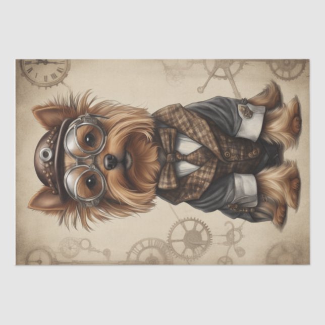 Steampunk Paws: The Yorkshire Terrier Decoupage Tissue Paper (Front)