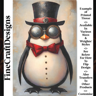 Steampunk Penguin Custom Initial BA1 Decoupage Tissue Paper