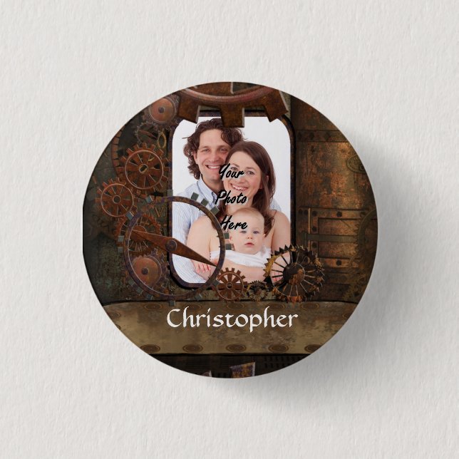 Steampunk photo background 1 inch round button (Front)