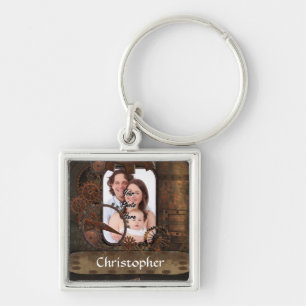Steampunk photo background keychain