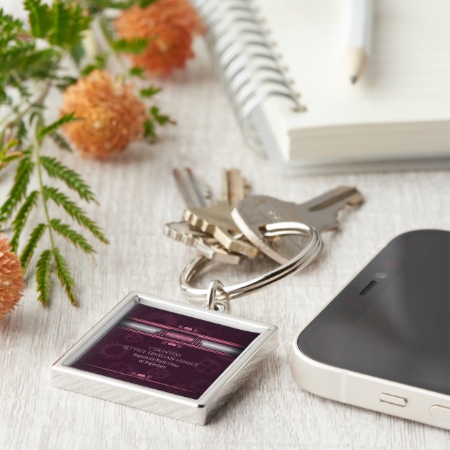Steampunk, pink heart with Monogram nameplate Keychain (Side)