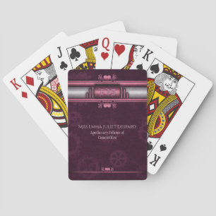 Steampunk, pink heart with Monogram nameplate Playing Cards