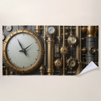 Steampunk Pipes and Gauges Beach Towel