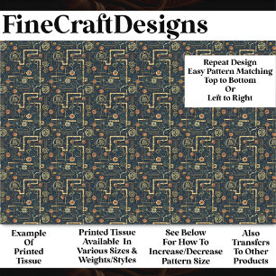 Steampunk Pipes & Gears, Red & Gold BL9 Decoupage Tissue Paper