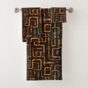 Steampunk pipes pattern bath towel set