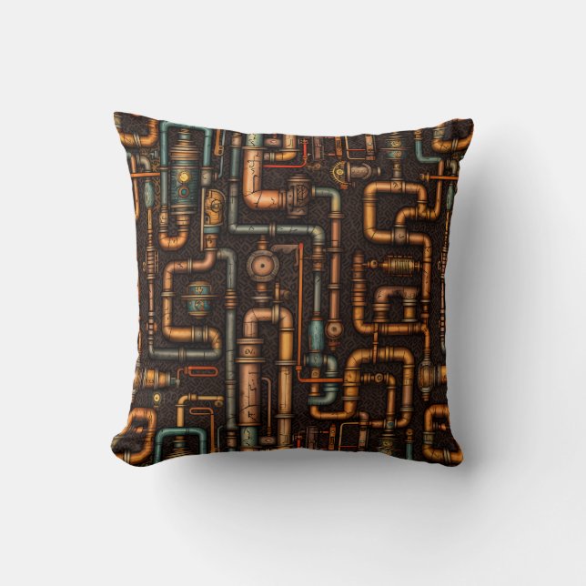 Steampunk pipes throw pillow (Front)
