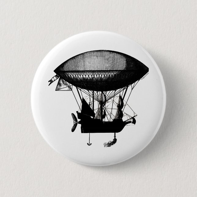 Steampunk pirate airship 2 inch round button (Front)