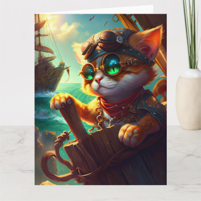Steampunk Pirate Cat Card (Front)