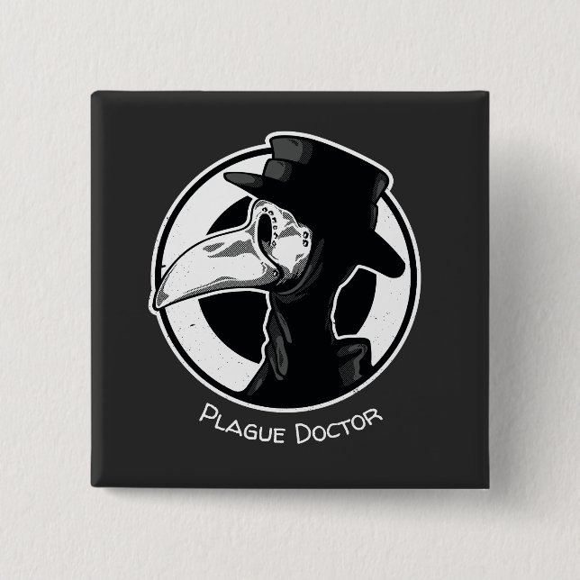 Steampunk Plague Doctor Bird Mask B/W 2 Inch Square Button (Front)