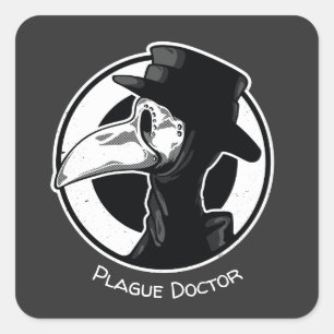 Steampunk Plague Doctor Bird Mask B/W Square Sticker