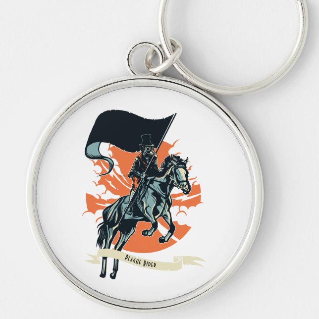Steampunk Plague Rider Doctor on Horseback w/Flag Keychain (Front)