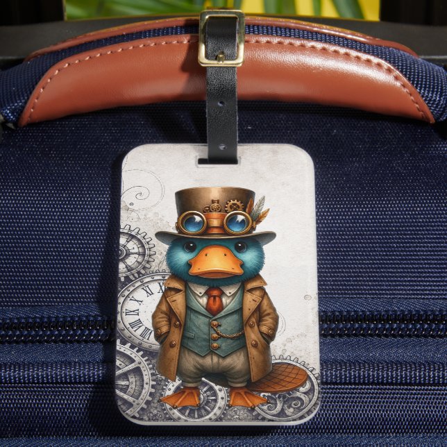 Steampunk Platypus & Gears  Luggage Tag (Front Insitu 2)