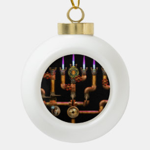 Steampunk - Plumbing - Lighting the Menorah Ceramic Ball Christmas Ornament