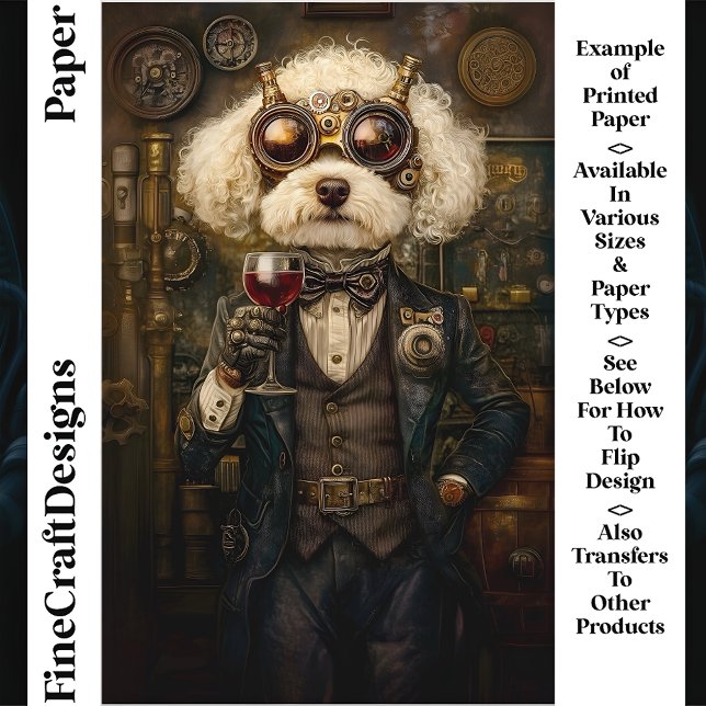 Steampunk Poodle Chien Boire Vin CP3 Papier artisa (Créateur téléchargé)