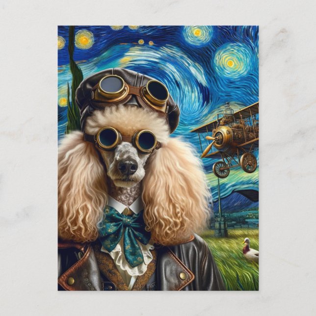 Steampunk Poodle Van Gogh Postcard (Front)