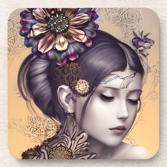Steampunk Princess with a Copper Coloured Flower Coaster (Front)
