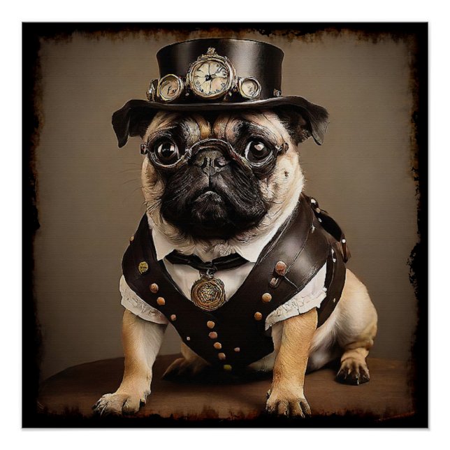 Steampunk Pug Artistic Portrait Poster (Front)