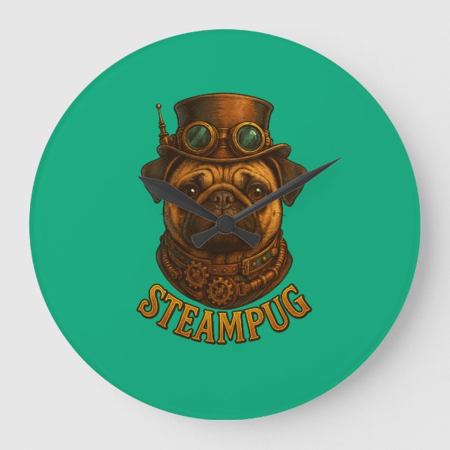Steampunk Pug Wall Clock - vintage "Steampug" (Front)